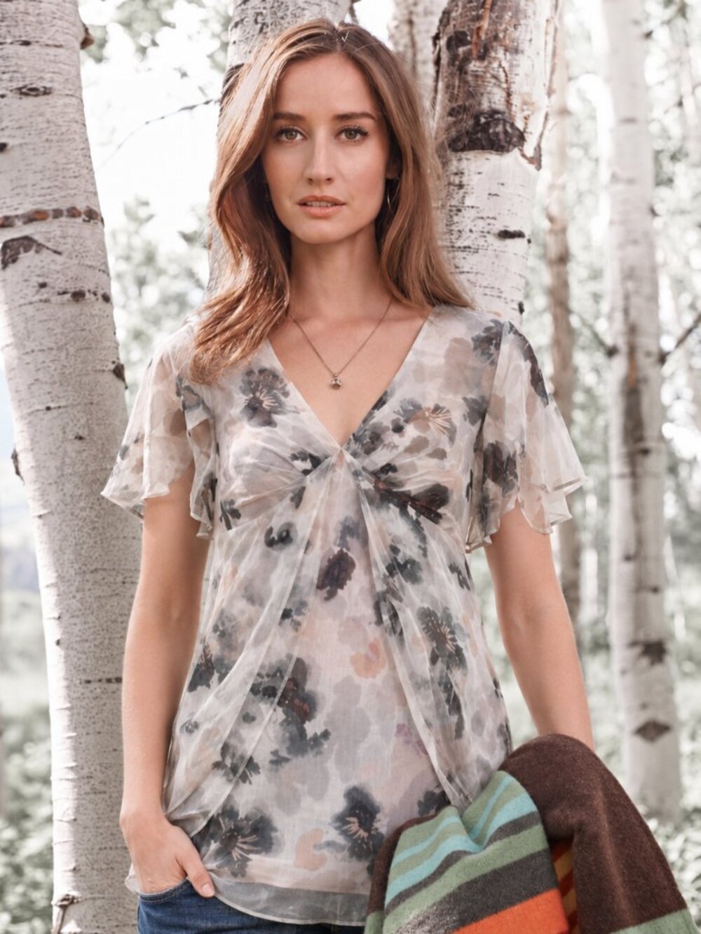 SUNDANCE: Silk Watercolor Blouse